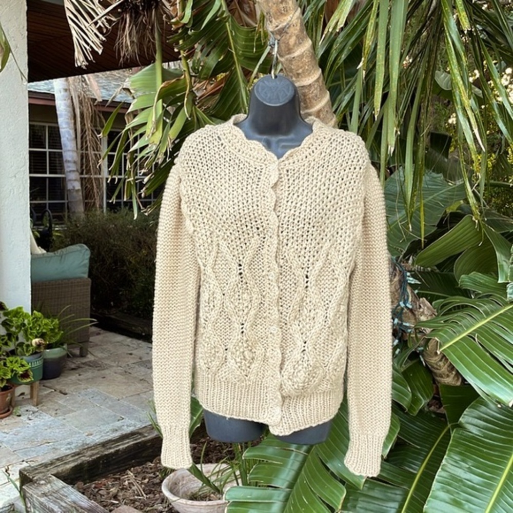 Vintage hand knit and crochet cable knit cardigan